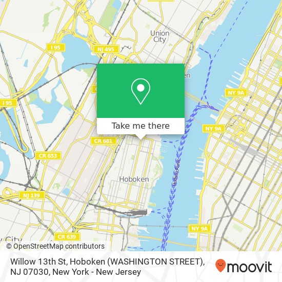 Mapa de Willow 13th St, Hoboken (WASHINGTON STREET), NJ 07030