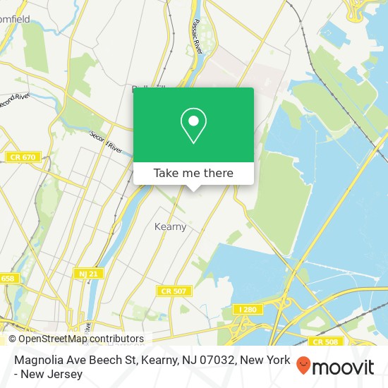 Mapa de Magnolia Ave Beech St, Kearny, NJ 07032