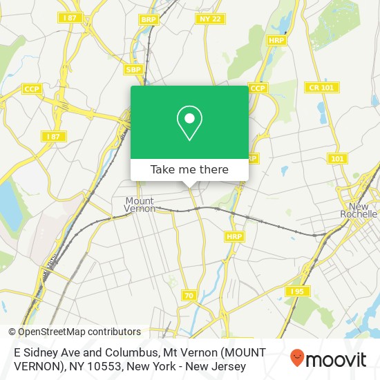 Mapa de E Sidney Ave and Columbus, Mt Vernon (MOUNT VERNON), NY 10553