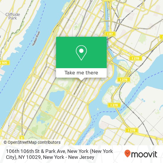 Mapa de 106th 106th St & Park Ave, New York (New York City), NY 10029