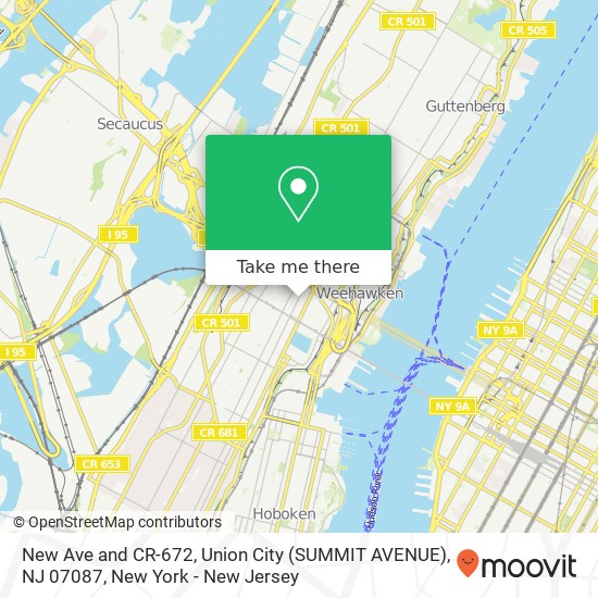 Mapa de New Ave and CR-672, Union City (SUMMIT AVENUE), NJ 07087