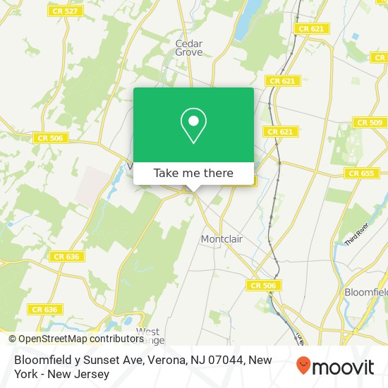 Mapa de Bloomfield y Sunset Ave, Verona, NJ 07044