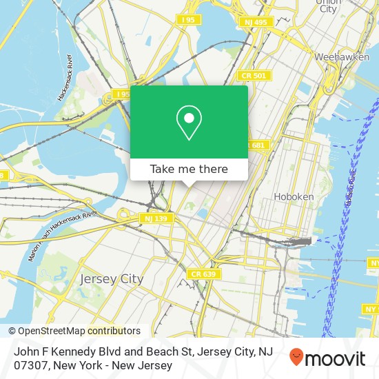 Mapa de John F Kennedy Blvd and Beach St, Jersey City, NJ 07307