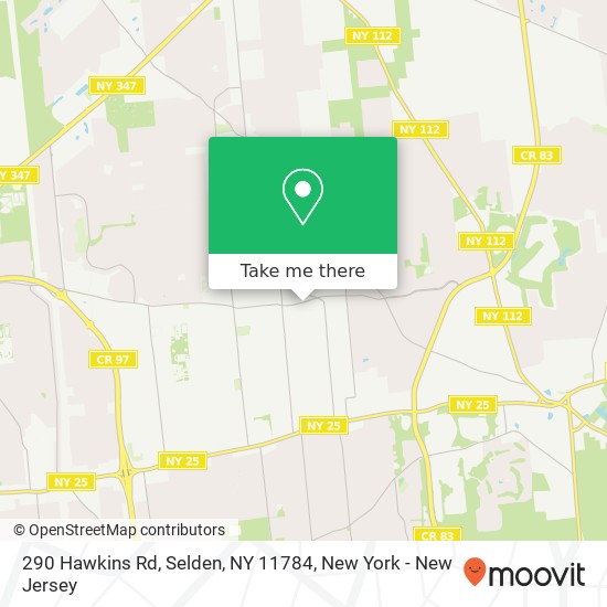 Mapa de 290 Hawkins Rd, Selden, NY 11784