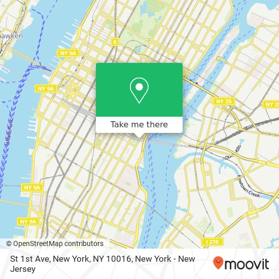 Mapa de St 1st Ave, New York, NY 10016