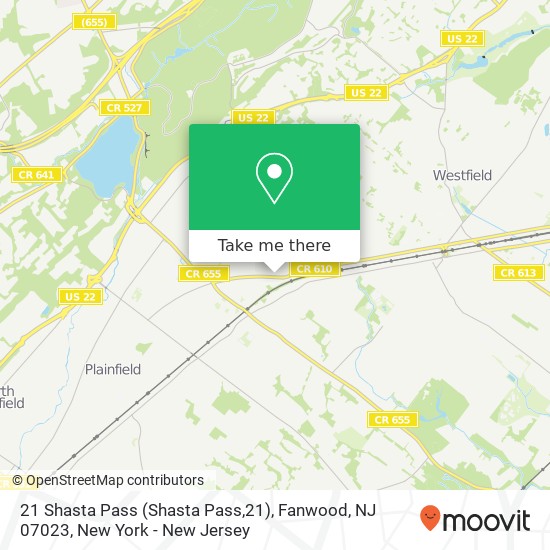 Mapa de 21 Shasta Pass (Shasta Pass,21), Fanwood, NJ 07023