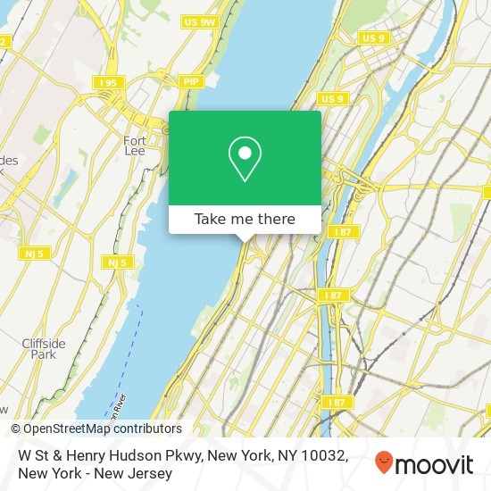 W St & Henry Hudson Pkwy, New York, NY 10032 map
