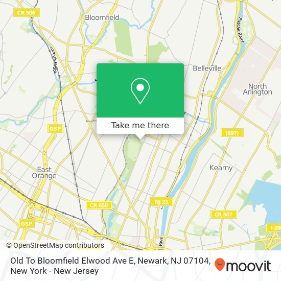 Mapa de Old To Bloomfield Elwood Ave E, Newark, NJ 07104