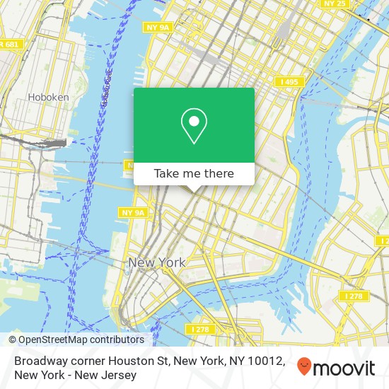 Broadway corner Houston St, New York, NY 10012 map