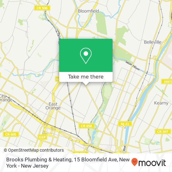 Mapa de Brooks Plumbing & Heating, 15 Bloomfield Ave