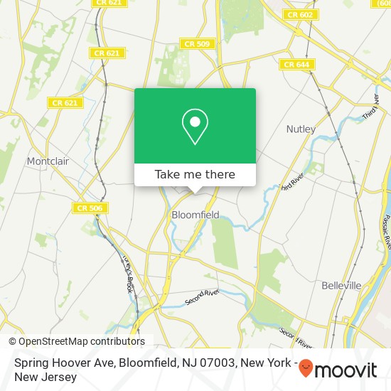 Mapa de Spring Hoover Ave, Bloomfield, NJ 07003