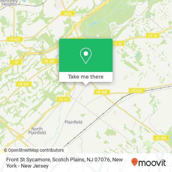 Mapa de Front St Sycamore, Scotch Plains, NJ 07076