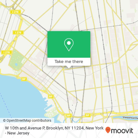 Mapa de W 10th and Avenue P, Brooklyn, NY 11204