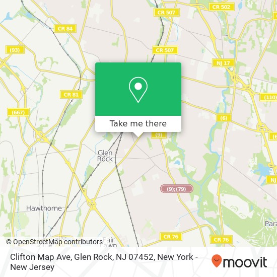 Mapa de Clifton Map Ave, Glen Rock, NJ 07452