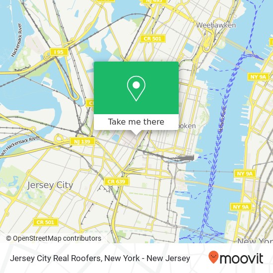 Jersey City Real Roofers map