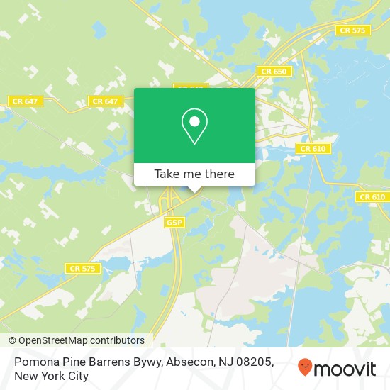 Mapa de Pomona Pine Barrens Bywy, Absecon, NJ 08205