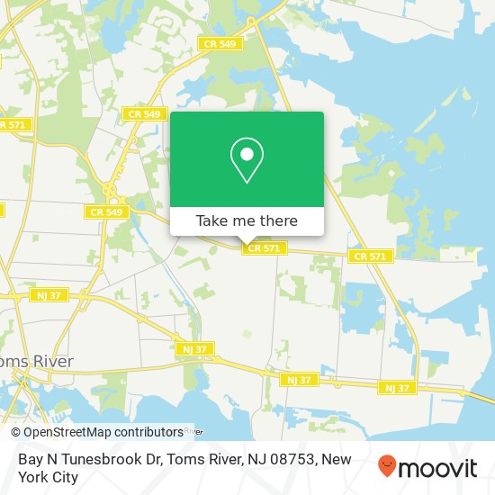 Mapa de Bay N Tunesbrook Dr, Toms River, NJ 08753