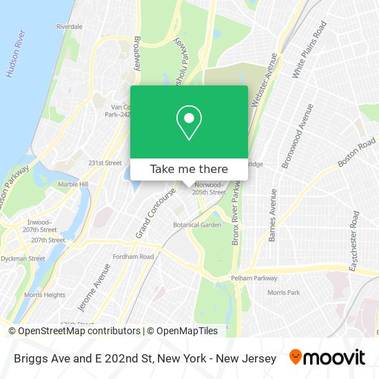 Briggs Ave and E 202nd St map