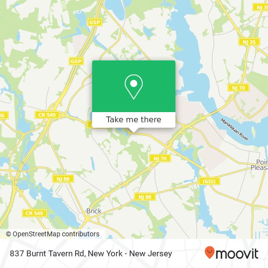 Mapa de 837 Burnt Tavern Rd, Brick, NJ 08724