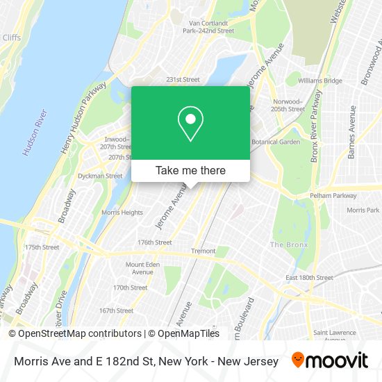 Morris Ave and E 182nd St map