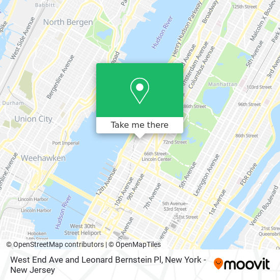 West End Ave and Leonard Bernstein Pl map