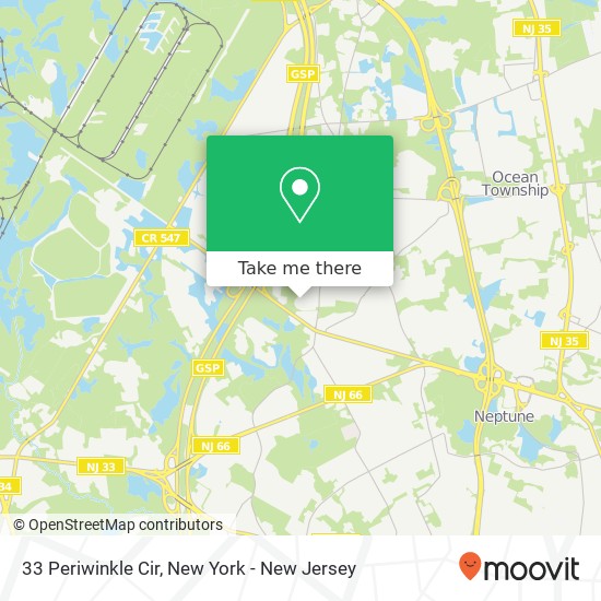 Mapa de 33 Periwinkle Cir, Tinton Falls, NJ 07712