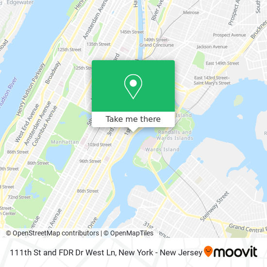 111th St and FDR Dr West Ln map