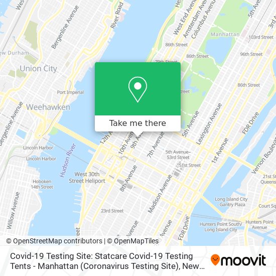 Mapa de Covid-19 Testing Site: Statcare Covid-19 Testing Tents - Manhattan (Coronavirus Testing Site)
