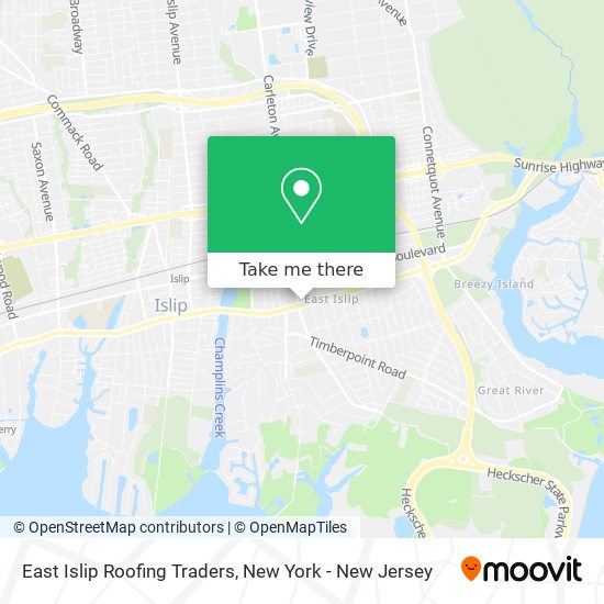 East Islip Roofing Traders map