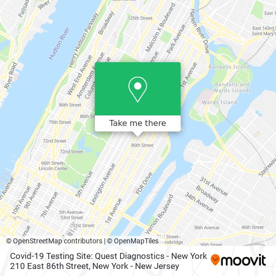 Covid-19 Testing Site: Quest Diagnostics - New York 210 East 86th Street map