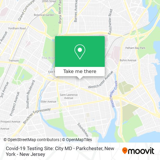 Mapa de Covid-19 Testing Site: City MD - Parkchester