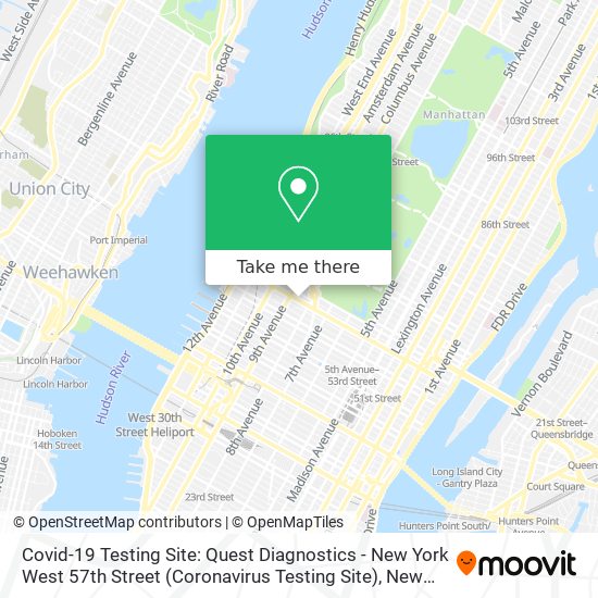 Covid-19 Testing Site: Quest Diagnostics - New York West 57th Street (Coronavirus Testing Site) map