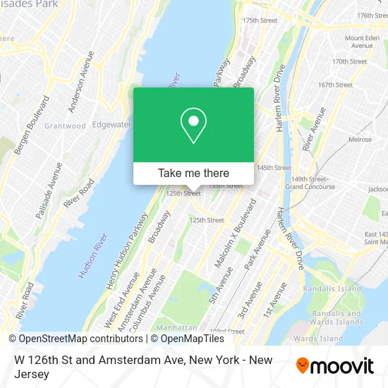 W 126th St and Amsterdam Ave map