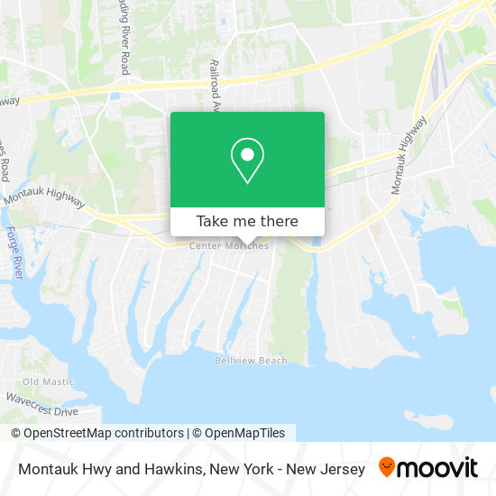 Montauk Hwy and Hawkins map