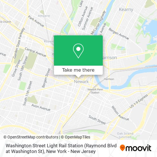 Mapa de Washington Street Light Rail Station (Raymond Blvd at Washington St)