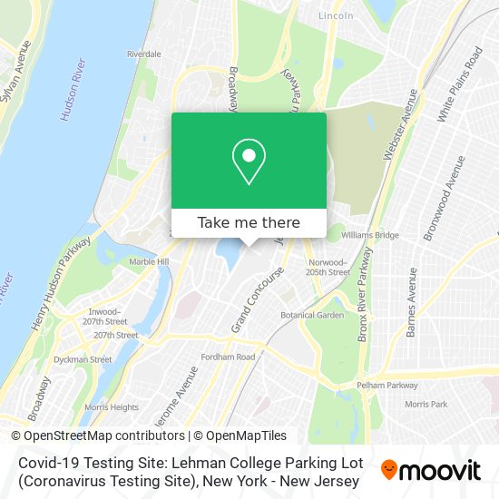 Mapa de Covid-19 Testing Site: Lehman College Parking Lot (Coronavirus Testing Site)