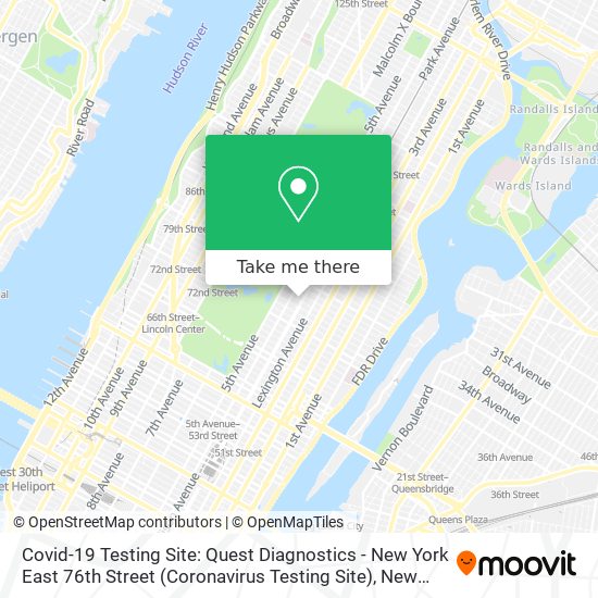 Mapa de Covid-19 Testing Site: Quest Diagnostics - New York East 76th Street (Coronavirus Testing Site)