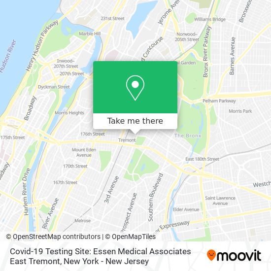 Mapa de Covid-19 Testing Site: Essen Medical Associates East Tremont