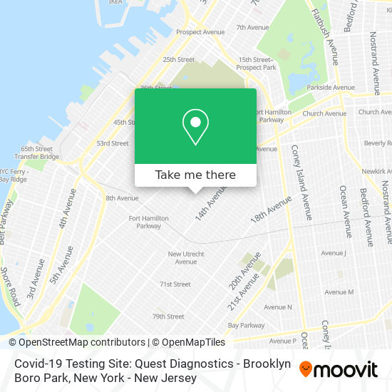 Mapa de Covid-19 Testing Site: Quest Diagnostics - Brooklyn Boro Park