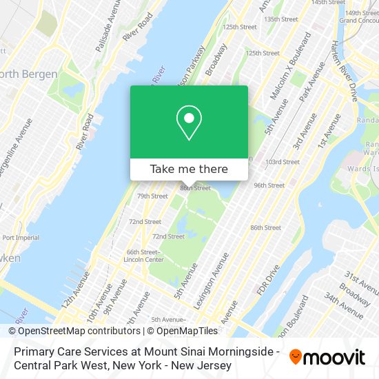 Primary Care Services at Mount Sinai Morningside - Central Park West map