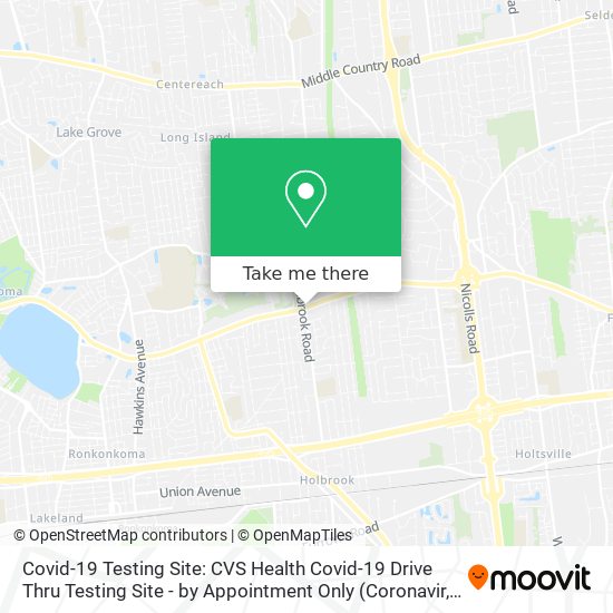 Mapa de Covid-19 Testing Site: CVS Health Covid-19 Drive Thru Testing Site - by Appointment Only