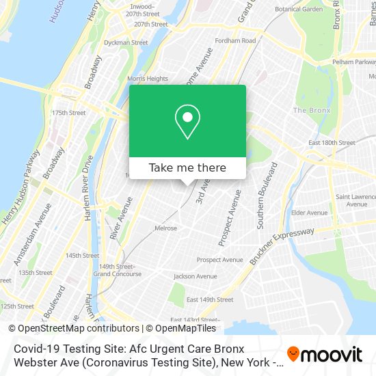 Mapa de Covid-19 Testing Site: Afc Urgent Care Bronx Webster Ave (Coronavirus Testing Site)