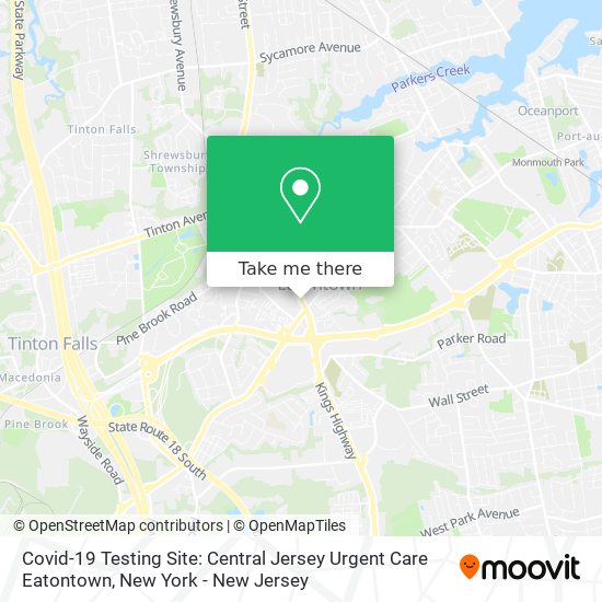 Mapa de Covid-19 Testing Site: Central Jersey Urgent Care Eatontown