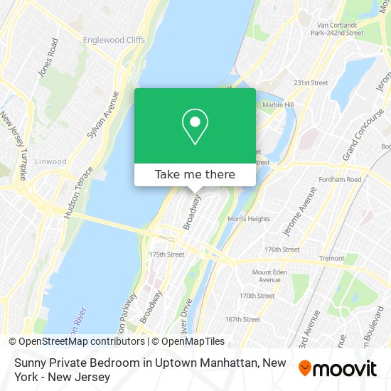 Mapa de Sunny Private Bedroom in Uptown Manhattan