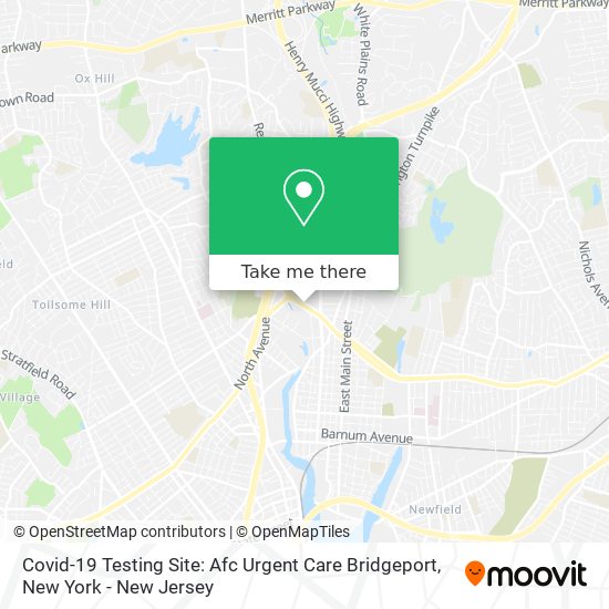 Mapa de Covid-19 Testing Site: Afc Urgent Care Bridgeport