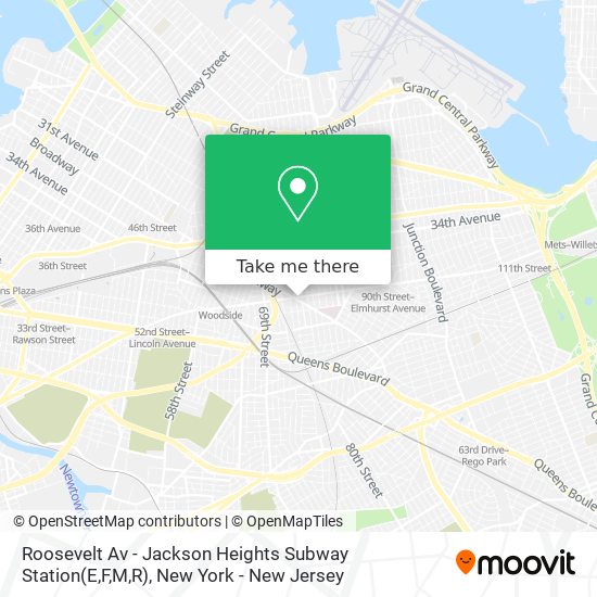 Mapa de Roosevelt Av - Jackson Heights Subway Station(E,F,M,R)