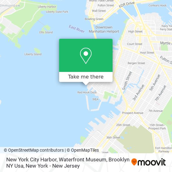 New York City Harbor, Waterfront Museum, Brooklyn NY Usa map