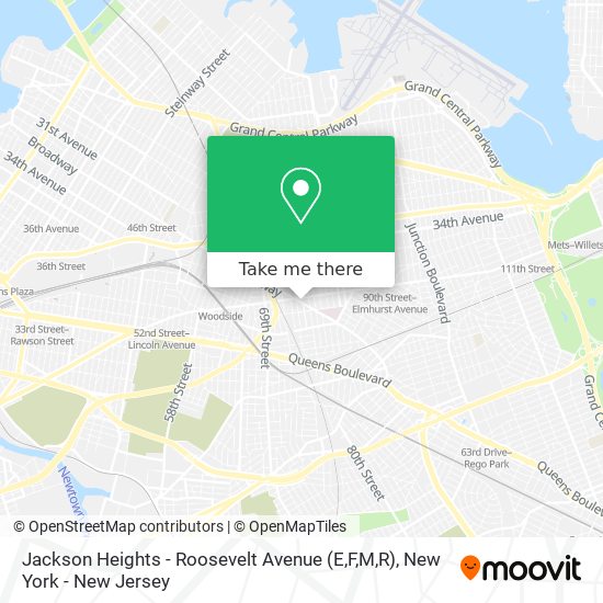 Mapa de Jackson Heights - Roosevelt Avenue (E,F,M,R)