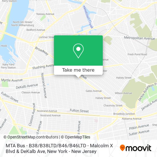 Mapa de MTA Bus - B38 / B38LTD / B46 / B46LTD - Malcolm X Blvd & DeKalb Ave