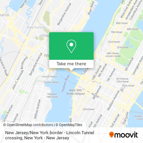 New Jersey / New York border - Lincoln Tunnel crossing map